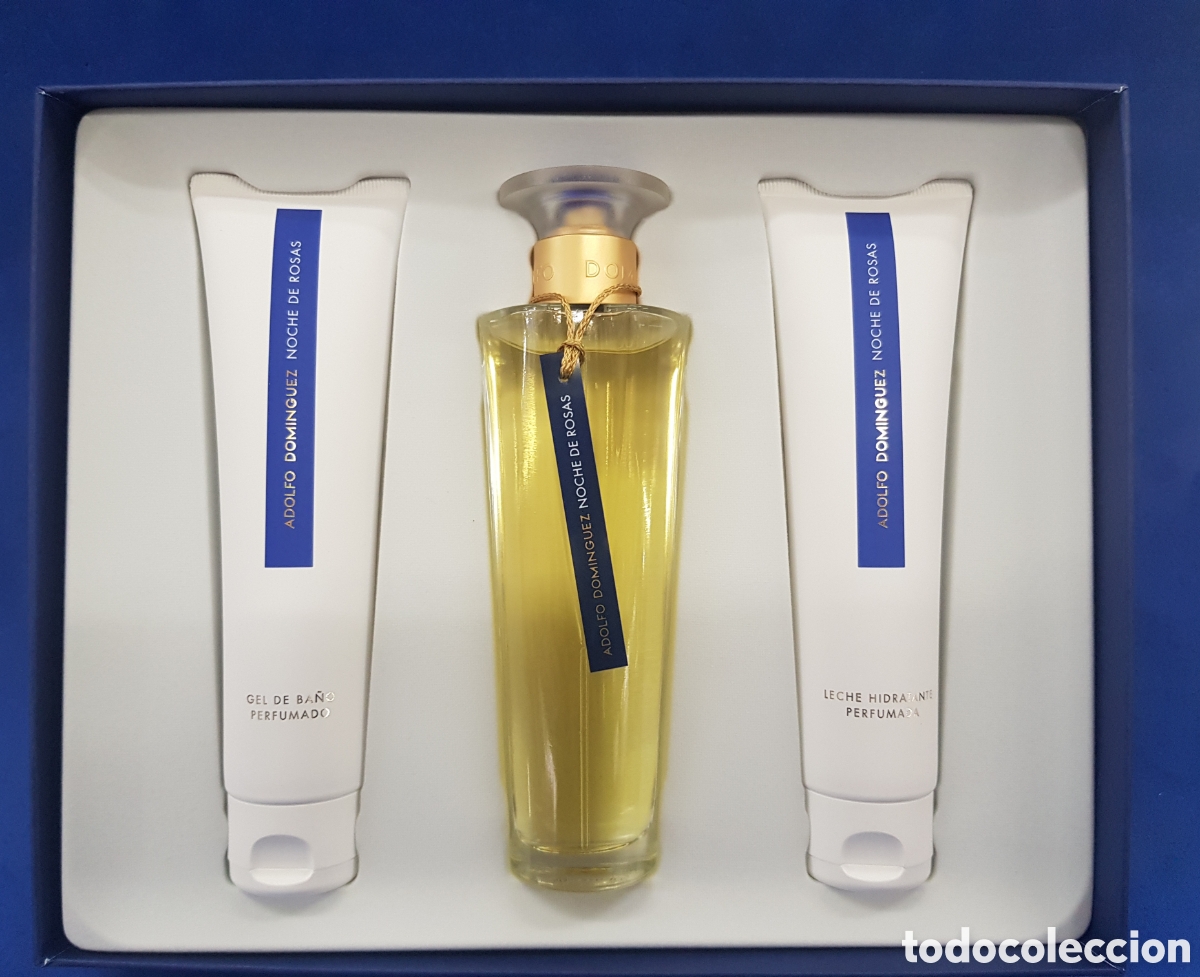 Miniaturas de perfumes antiguos: Noche de Rosas de Adolfo Dom&iacute;nguez, estuche 3 piezas