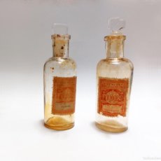 Miniaturas de perfumes antiguos: LOTE DE 2 BOTELLA DE PERFUME/ ESENCIA - VIDRIO SOPLADO -PRINCIPIOS S.XX. Lote 386582884