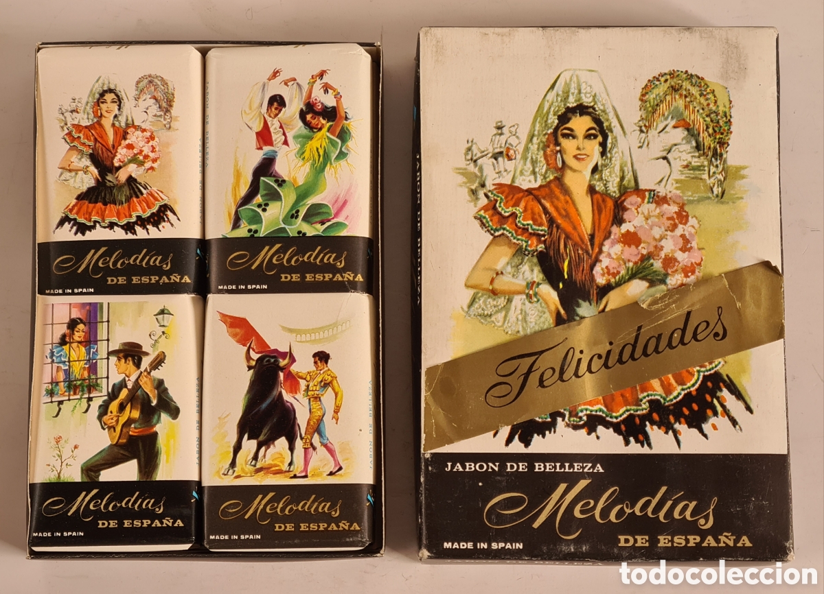 Miniaturas de perfumes antigos: Caja Jab&oacute;n de Belleza Melod&iacute;as de Espa&ntilde;a 4 Pastillas Henkel Ib&eacute;rica Toro Tauromaquia Andaluza Torero