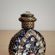 Miniaturas de perfumes antiguos: ANTIGUO PERFUMERO CRISTAL AZUL COBALTO CON FILIGRANAS Y PEDRERIA - MUY BONITO - 6 X 4,5 CM.