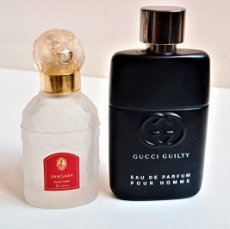 Miniaturas de perfumes antiguos: GUCCI Y SAMSARA BOTELLITAS DE PERFUME - 11.CM ALTO APROX - VACIAS