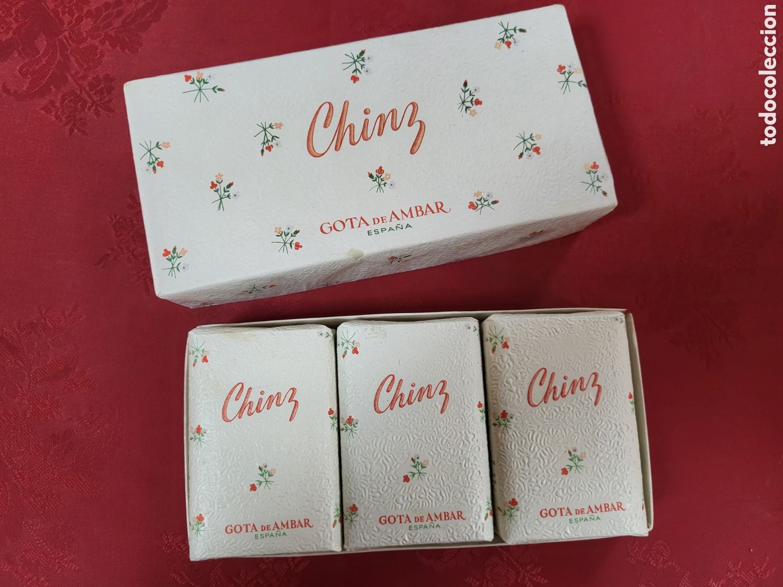 Miniaturas de perfumes antiguos: ESTUCHE JAB&Oacute;N CHINZ GOTA DE AMBAR