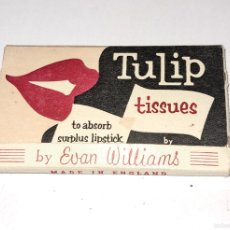 Miniaturas de perfumes antiguos: TULIP TISSUES - TO ABSORB SURPLUS LIPSTICK - BY EVAN WILLIAMS - MADE IN ENGLAND