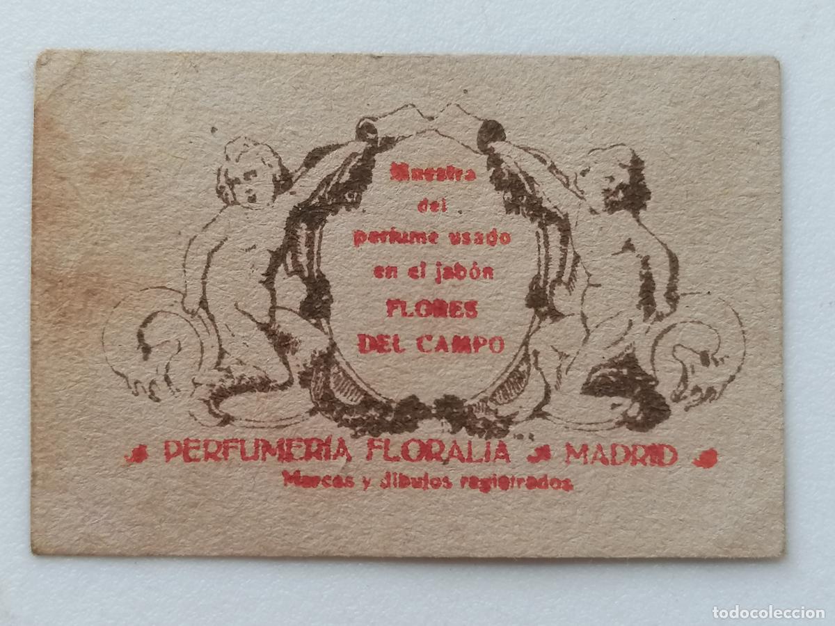 Miniaturen von alten Parf&uuml;men: ANTIGUA TARJETA PERFUMADA, JABON FLORES DEL CAMPO, PERFUMERIA FLORALIA