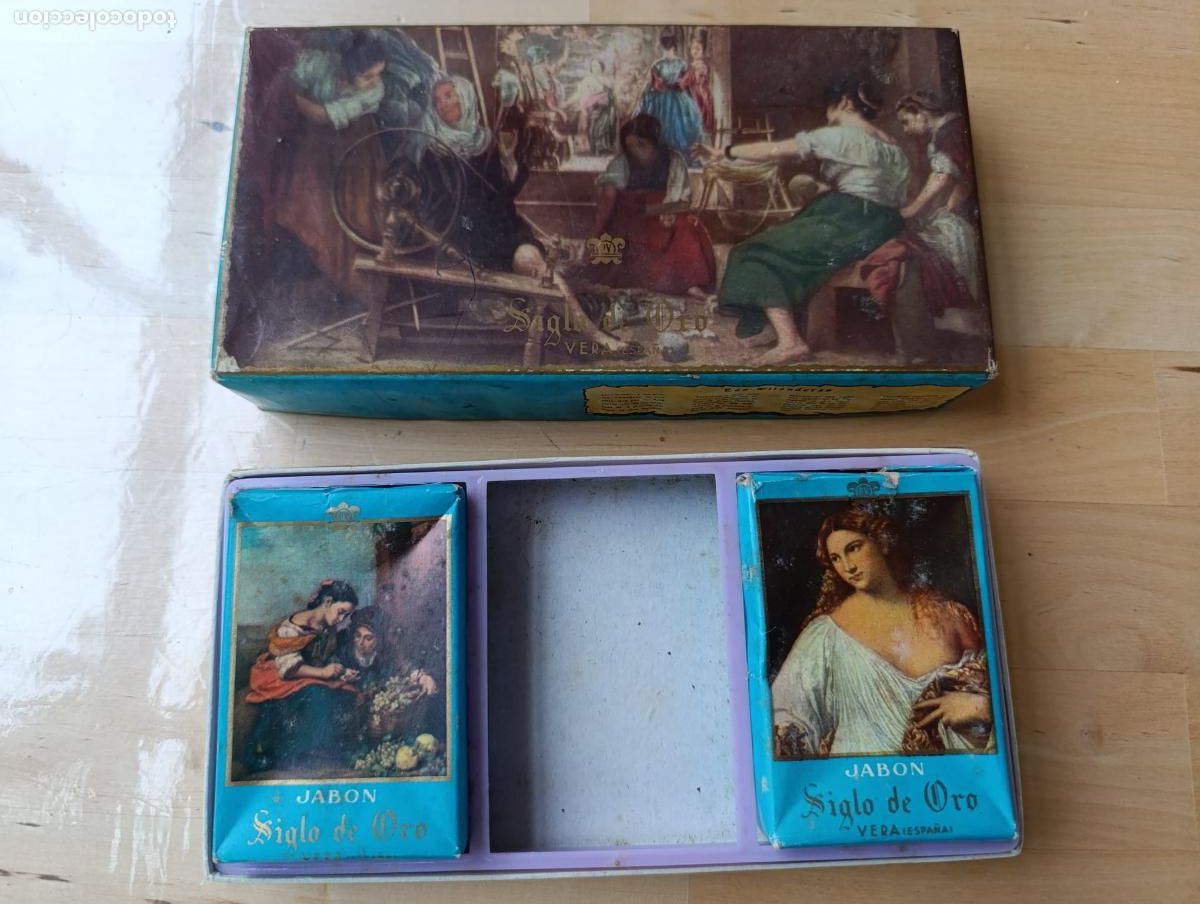 Miniaturas de perfumes antigos: SIGLO DE ORO - VERA - ESTUCHE PASTILLAS DE JABON - LAS HILANDERAS - A&Ntilde;OS 70s.