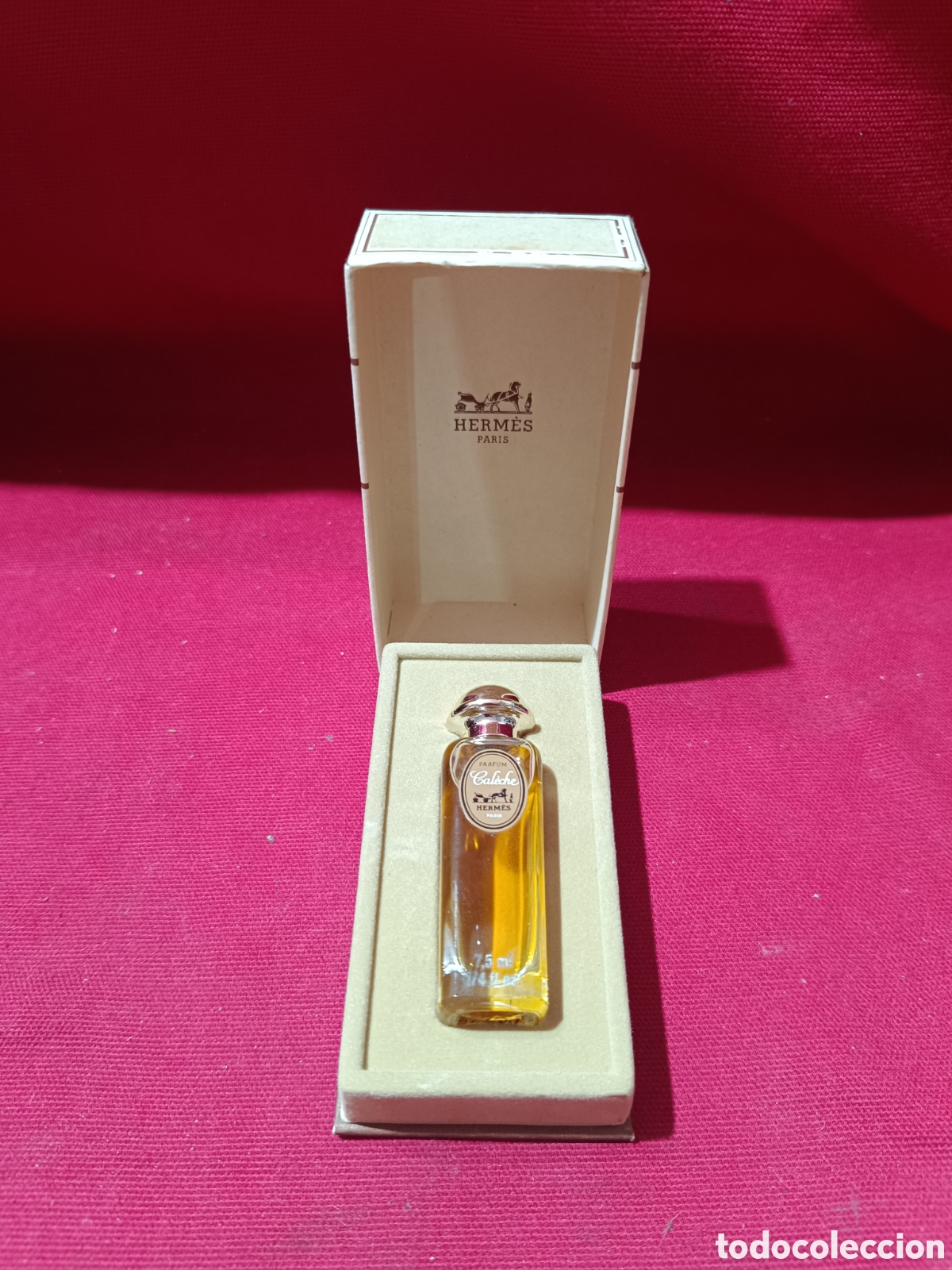 Miniature di profumi antiche: Miniatura en estuche de lino Caleche de Hermes completo 7.5 ml.
