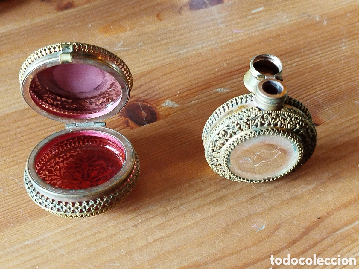Miniaturas de perfumes antiguos: Polvera y frasco de perfume - Foto 2