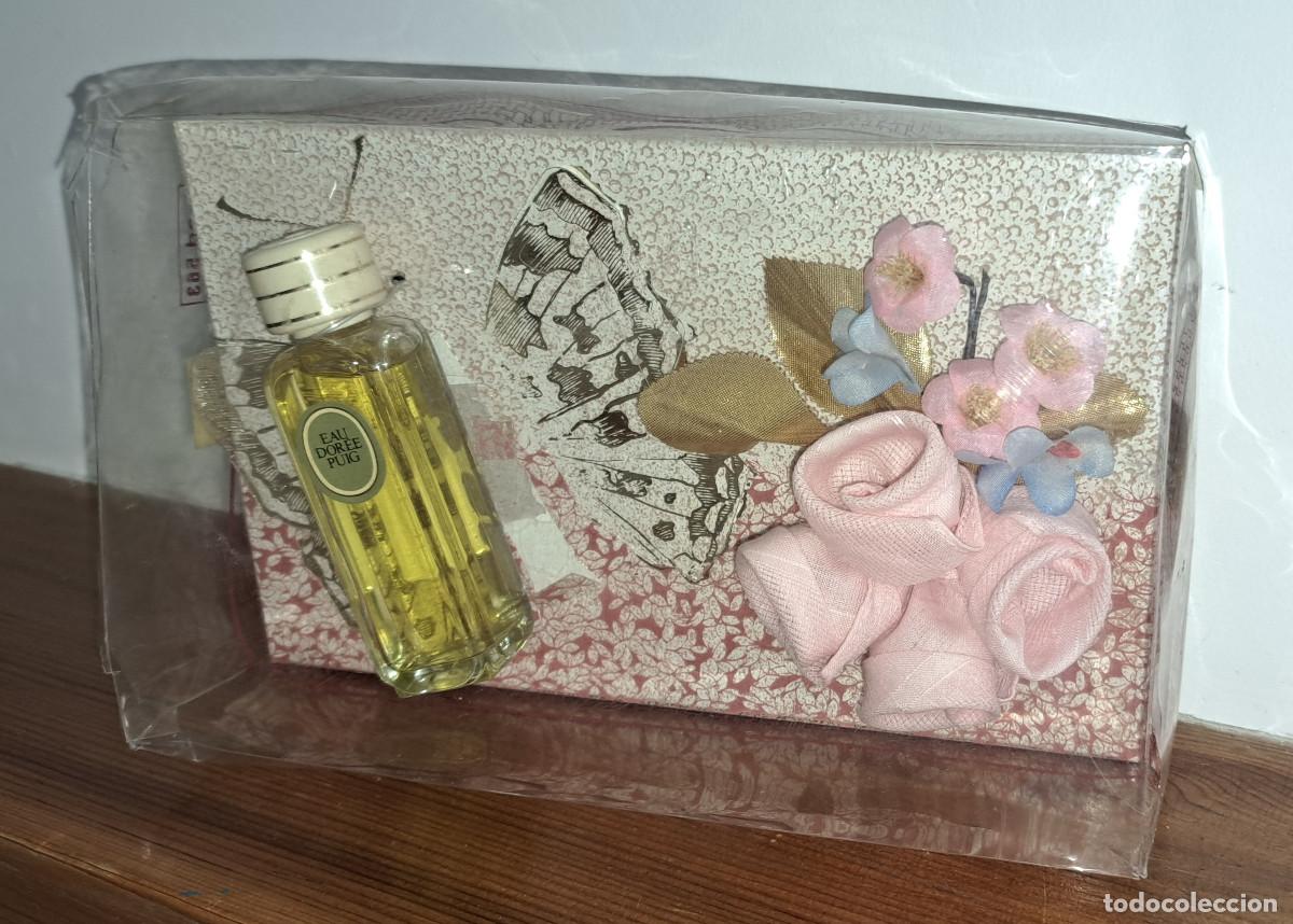 Miniaturas de perfumes antiguos: ESTUCHE con EAU DOREE y RAMITO DE FLORES DE TELA - Antonio PUIG - Barcelona