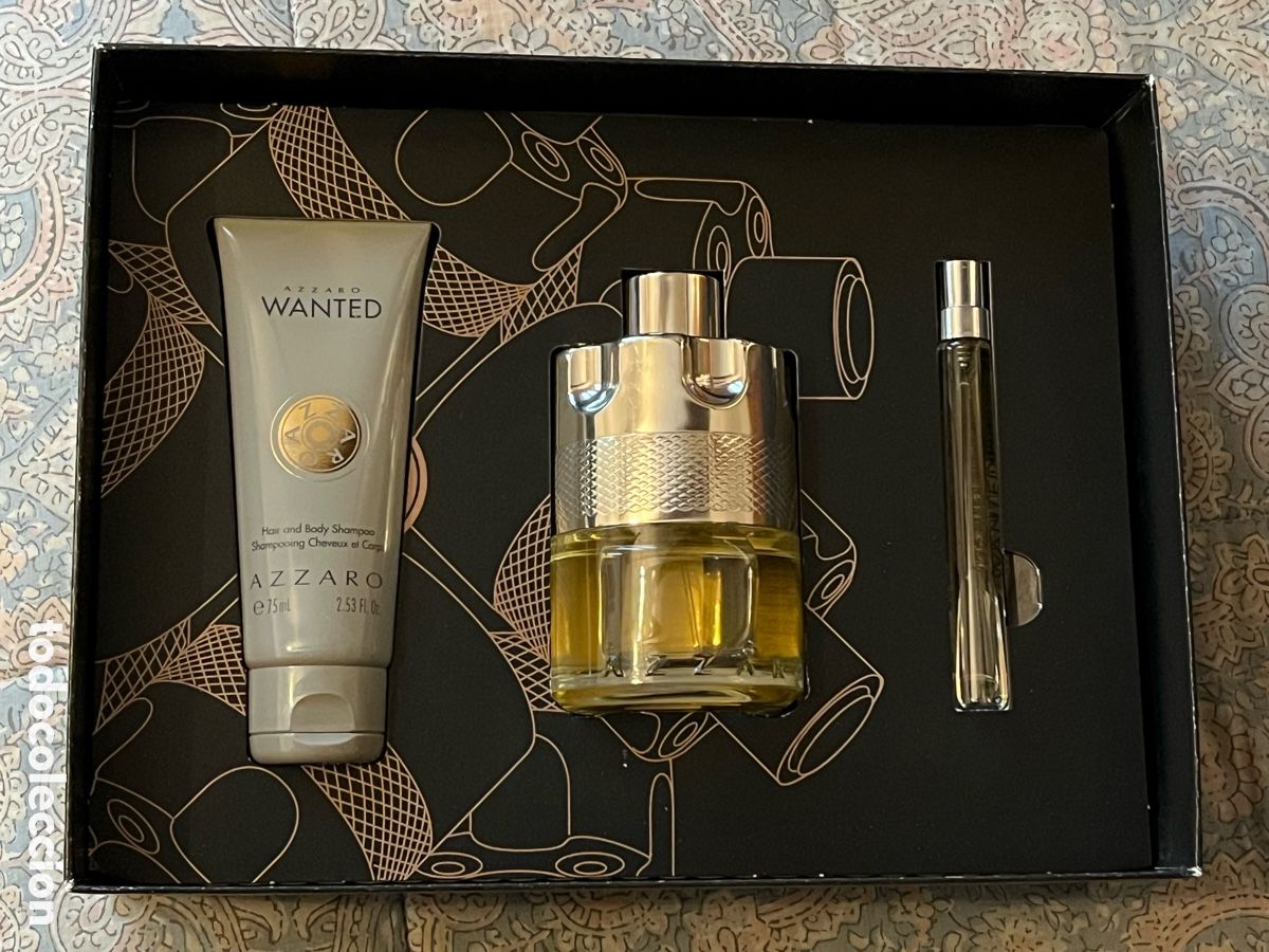 Miniaturas de perfumes antiguos: ESTUCHE AZZARO WANTED. EDT 100ml + GEL DUCHA CABELLO/CUERPO 75 ML + EDT VIAJE 10ml. POSIBLE RECOGER