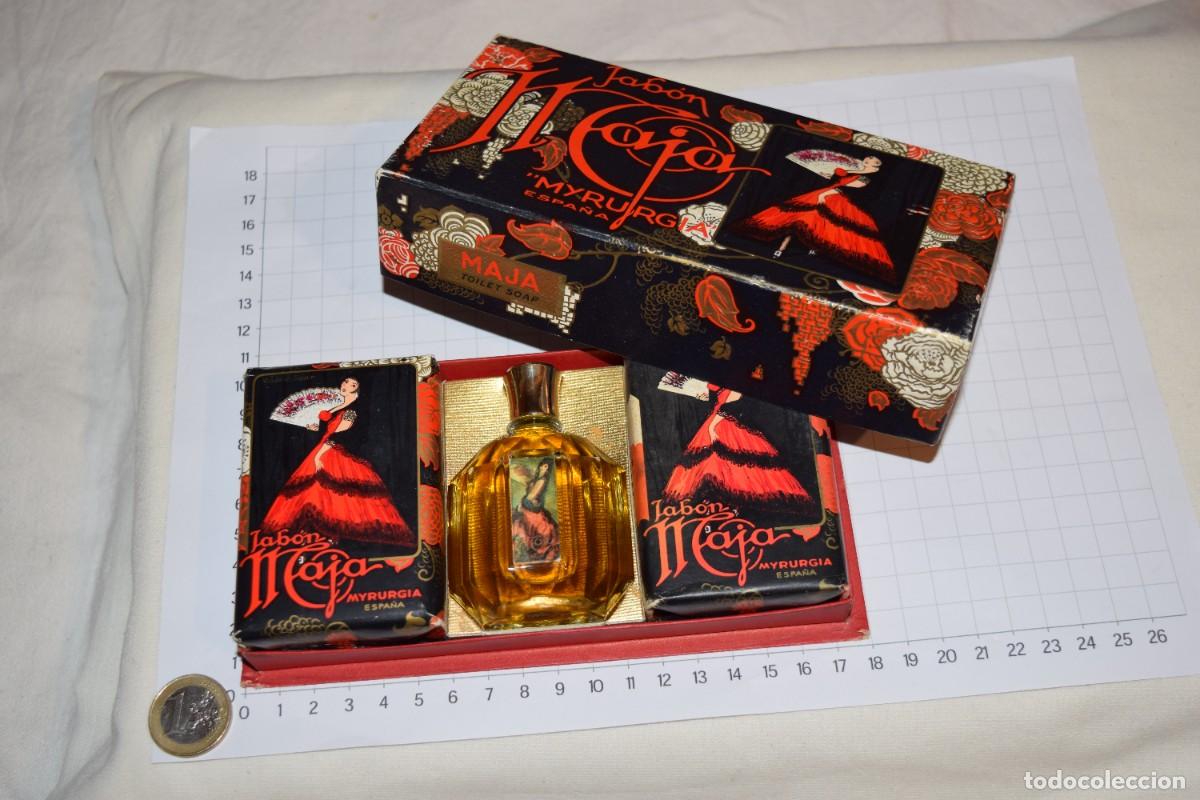 Miniaturas de perfumes antiguos: Vintage / Antigua - MAJA de MYRURGIA - Caja / Estuche COMBINADO - Frasco colonia y 2 jabones &iexcl;Mira!