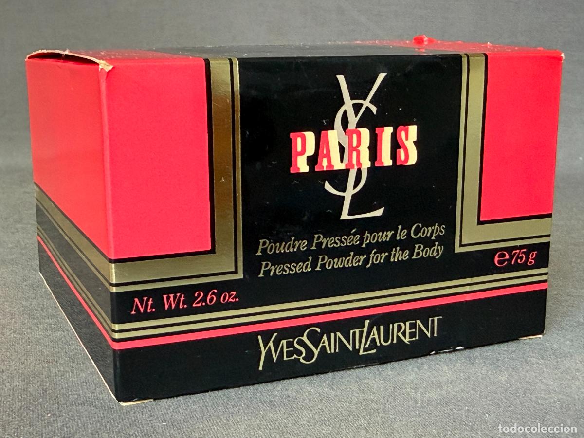 Miniaturas de perfumes antiguos: Vintage Paris de Yves Saint Laurent, poudre press&eacute;e pour le corps , 75g. 2.6 oz , nuevo , 1980s.