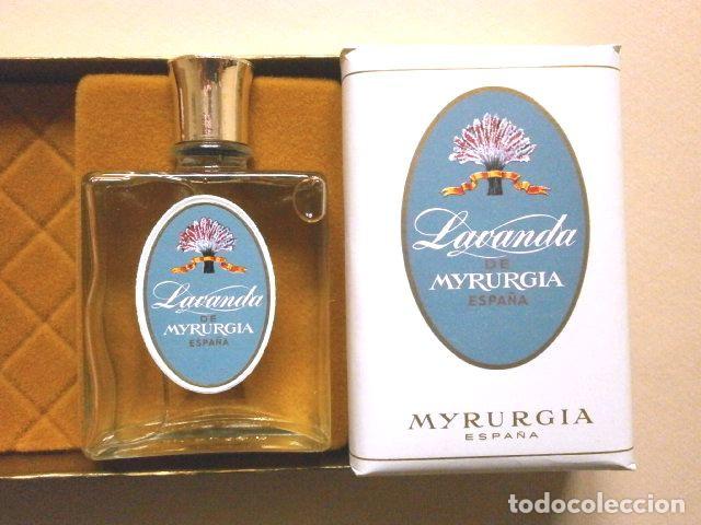 Miniaturas de perfumes antiguos: LAVANDA - MYRURGIA - Botella de Perfume y una Pastilla de Jab&oacute;n