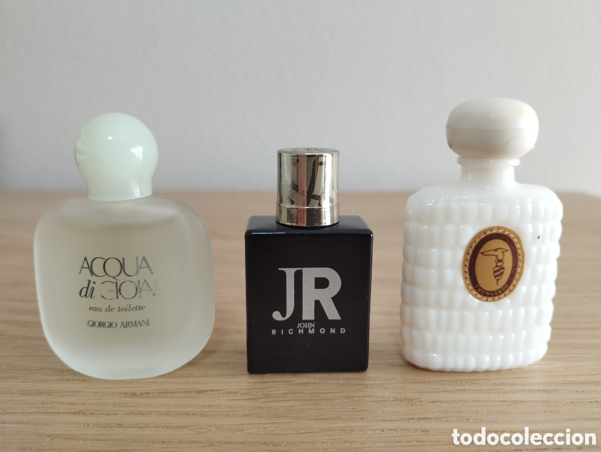 Miniaturas de perfumes antiguos: Lote de 3 miniaturas de perfume Giorgio Armani, Trussardi y John Richmond