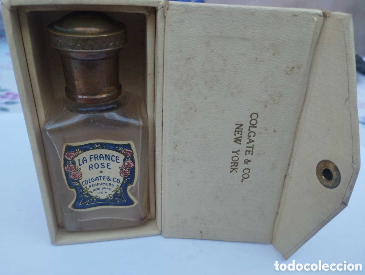 Miniaturas de perfumes antiguos: Frasco antiguo vacio con su estuche La france rose colgate New York