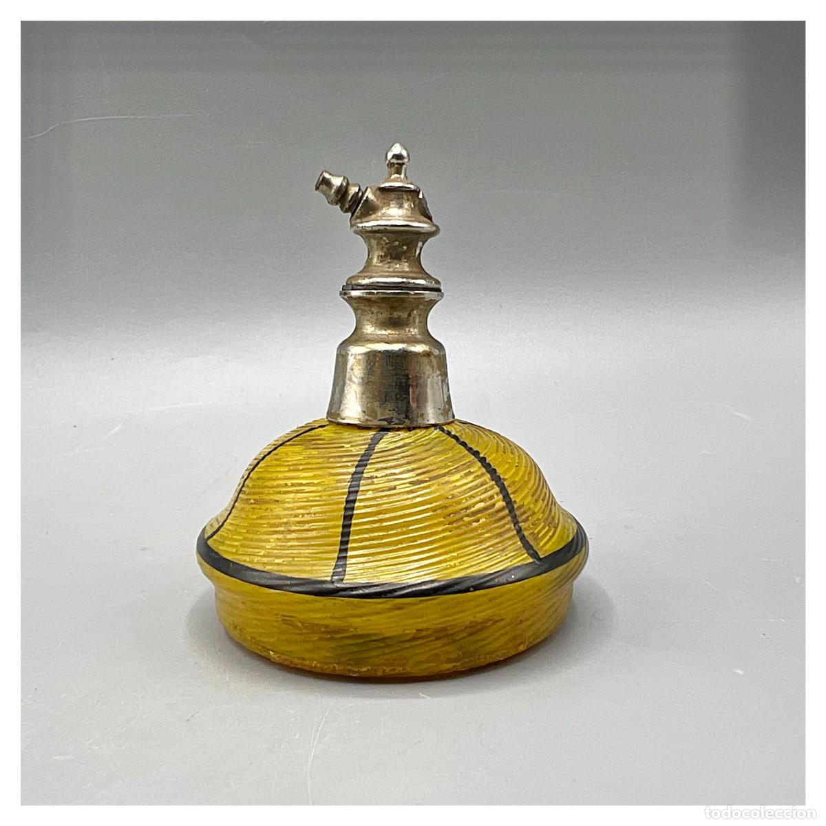 Miniaturas de perfumes antiguos: ANTIGUO Vaporizador PERFUME ATOMIZADOR Frasco Botella Iridiscente Amarillo Colecci&oacute;n