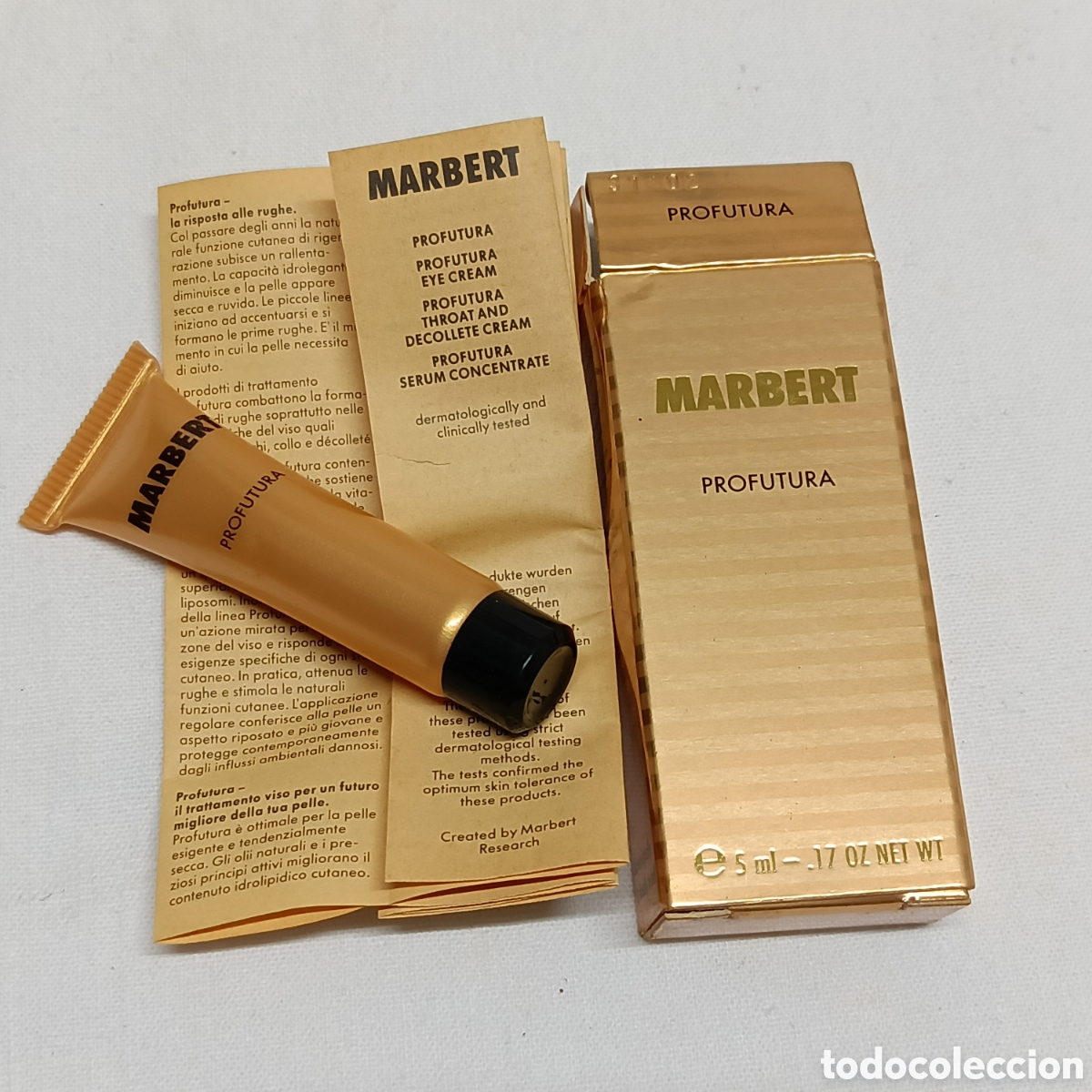 Miniaturas de perfumes antiguos: Miniatura crema alemana, antiarrugas, Marbert, Profutura, 5 ml. Caja y prospecto original.