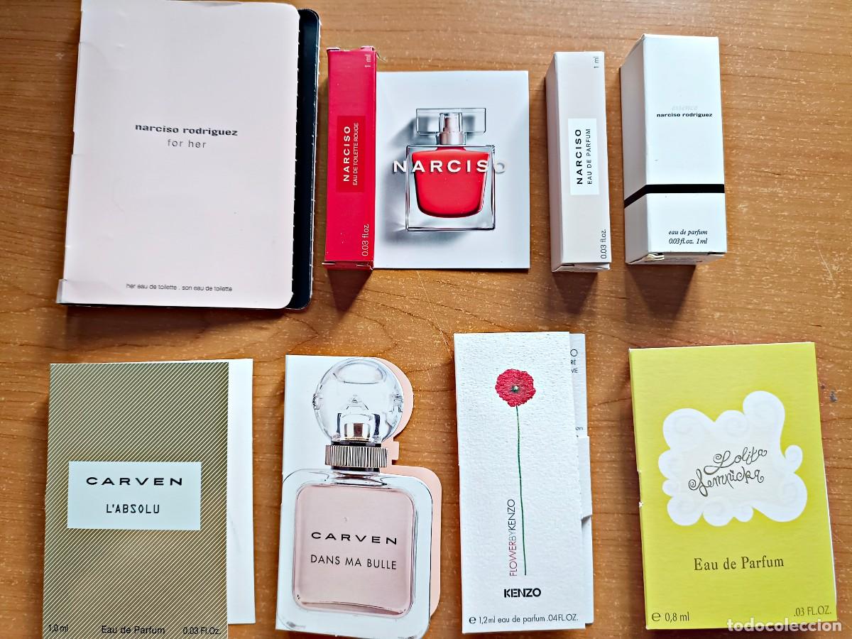 Miniaturas de perfumes antiguos: Lote muestras perfumes mujer Narciso Rodr&iacute;guez - Carven - Kenzo - Lolita