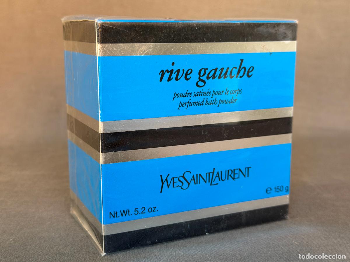 Miniaturas de perfumes antiguos: Vintage rive gauche de Yves Saint Laurent,bath powder , 150 g, sellado , 1980s.