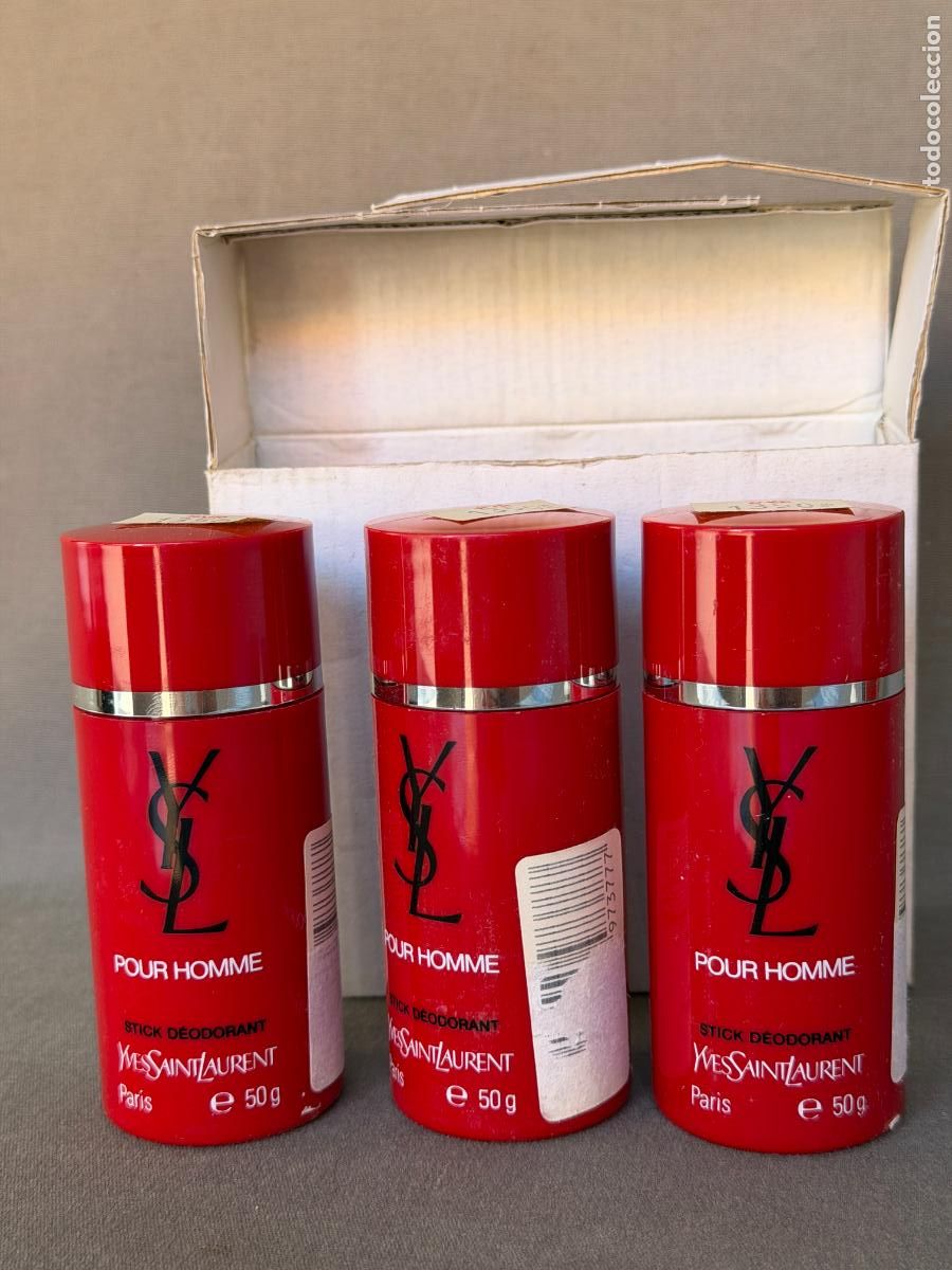 Miniaturas de perfumes antiguos: Vintage , Yves Saint Laurent , YSL , pour homme . stick deodorant x 3 , 50 g . en caja sin usar