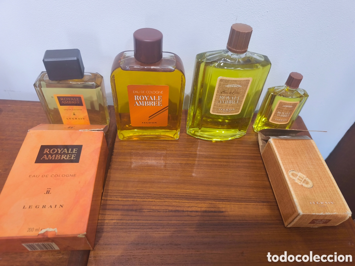 Miniaturas de perfumes antiguos: 4 botellas Colonia Royal Ambr&eacute;e Vintage LEGRAIN