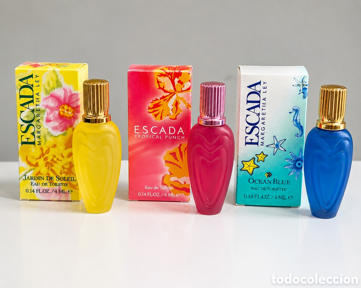 Miniaturas de perfumes antiguos: Lote 3 miniaturas ESCADA by Margaretha Ley 4 ml con caja &ndash; Vintage descatalogadas &ndash; Llenas