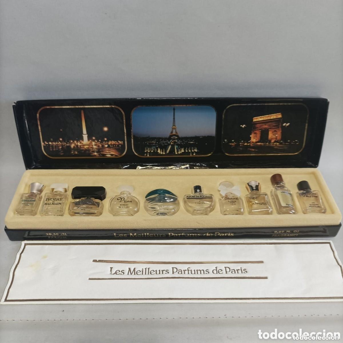 Miniaturas de perfumes antiguos: LES MEILLEURS PARFUMS DE PARIS. 10 perfumes en miniatura de Paris. Incluye estuche