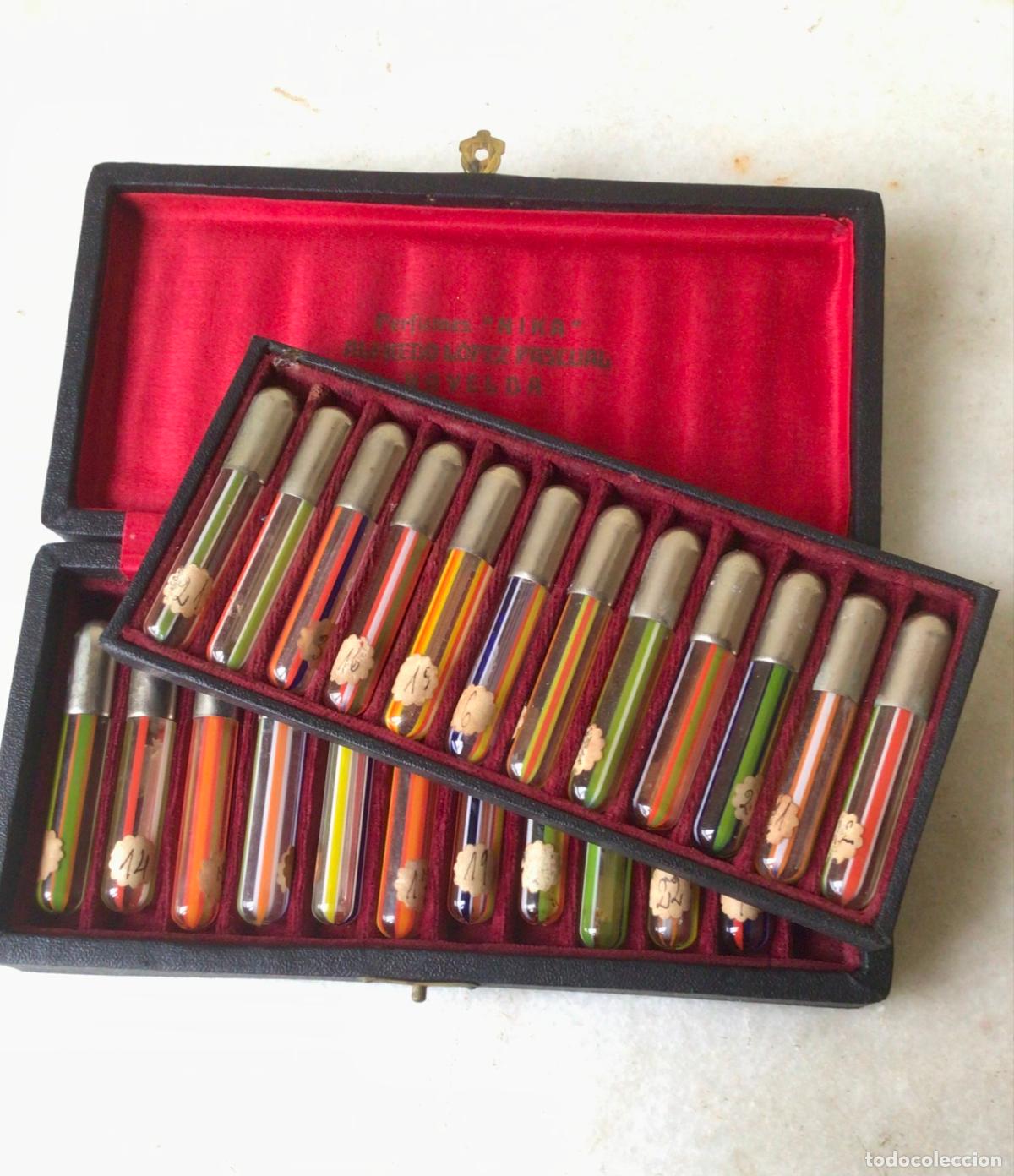 Miniaturas de perfumes antiguos: ANTIGUO ESTUCHE DE MUESTRAS DE PERFUMES NIKA DE NOVELDA - A&Ntilde;OS 30 ART DECO - CON PUBLICIDAD