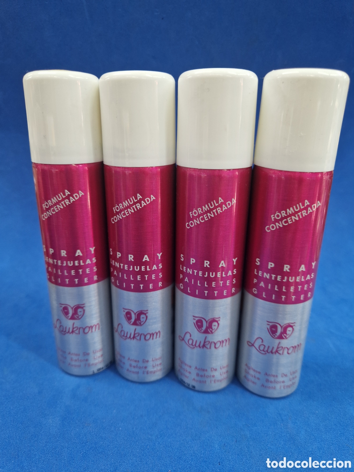 Miniaturas de perfumes antiguos: Lote 4 spray de lentejuelas ( purpurina )multicolor