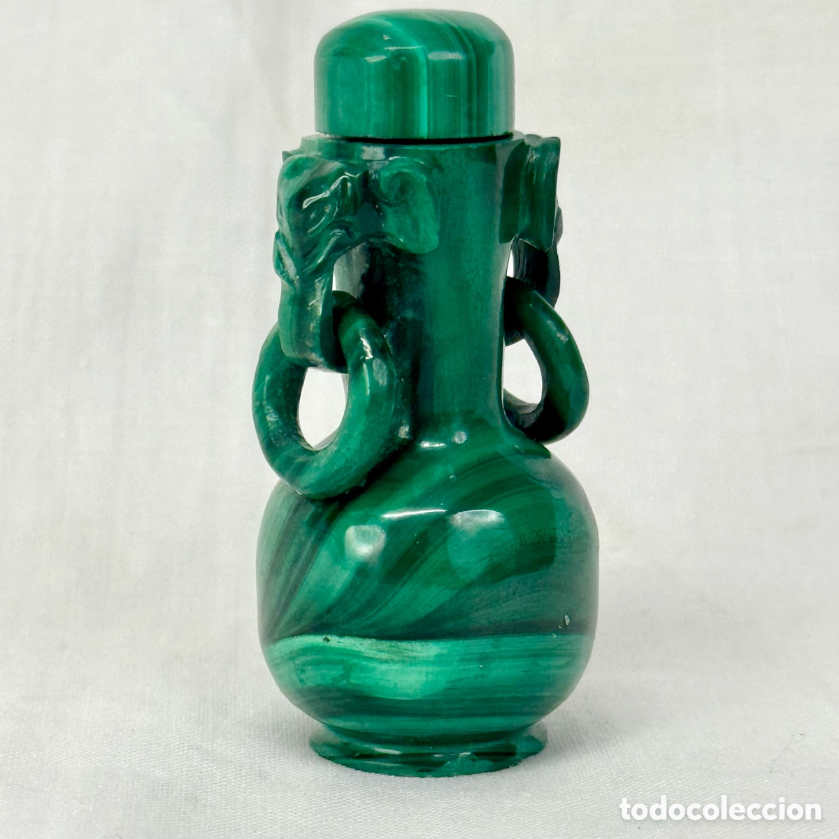 Miniaturen von alten Parf&uuml;men: PERFUMERO MALAQUITA ASAS TALLADAS CABEZA ELEFANTES ARTE ORIENTAL ASIA CHINA PERFUME