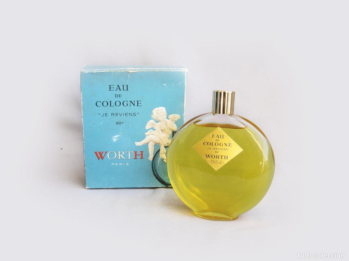 Miniaturas de perfumes antiguos: FRASCO VINTAGE DE COLONIA EAU DE COLOGNE JE REVIENS. WORTH. PARIS. 250 ML. EN CAJA. CRISTAL LALIQUE