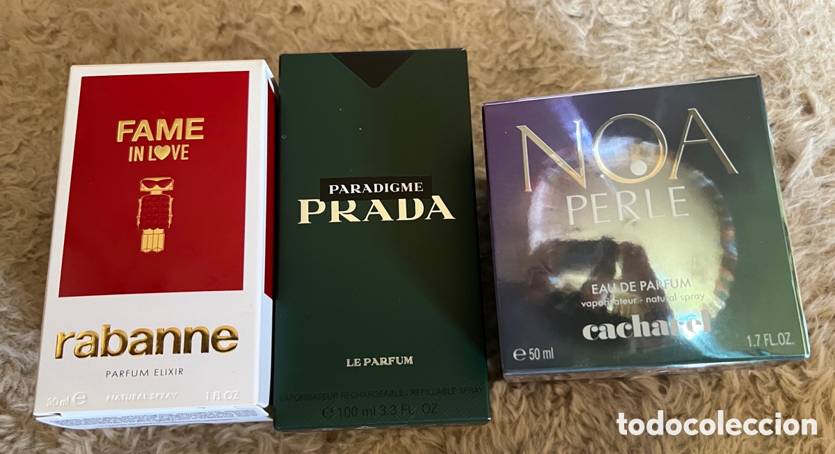 Miniaturas de perfumes antiguos: Lote 3 cajas vac&iacute;as de perfumes Prada,Rabanne y Cacharel