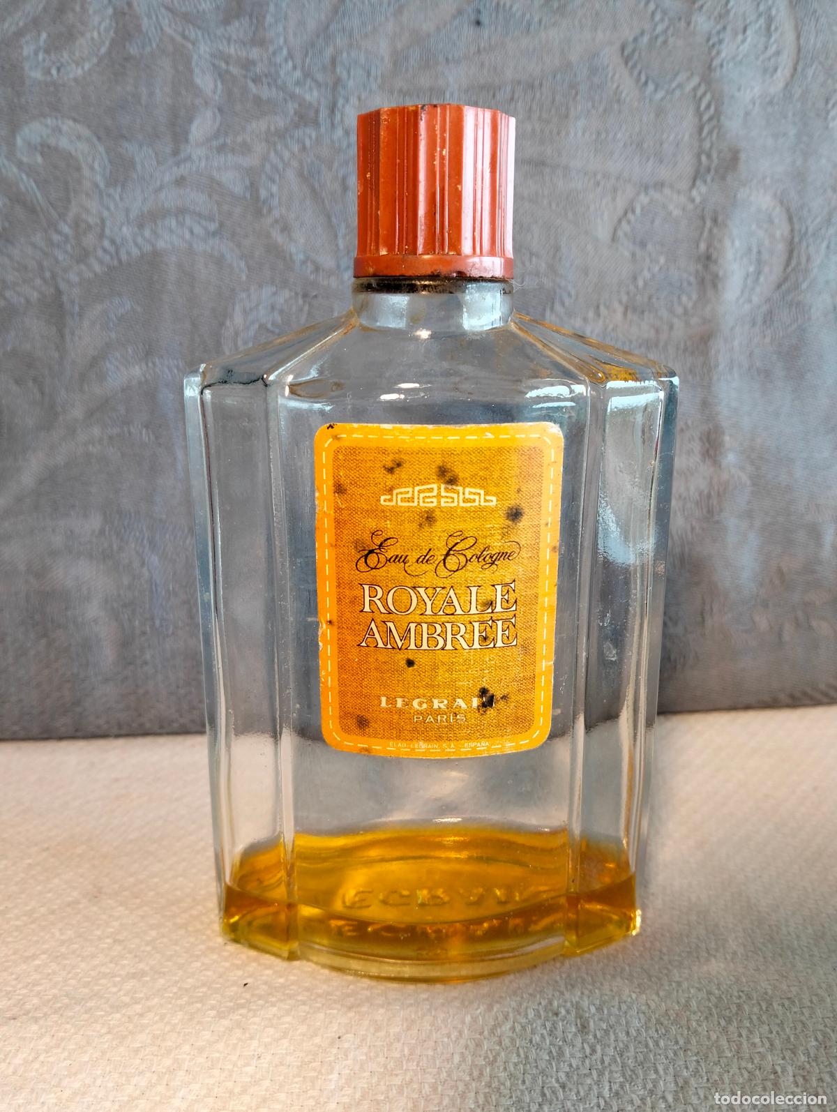 Miniaturas de perfumes antiguos: Bote frasco de colonia vac&iacute;o eau de cologne royal ambree legrain