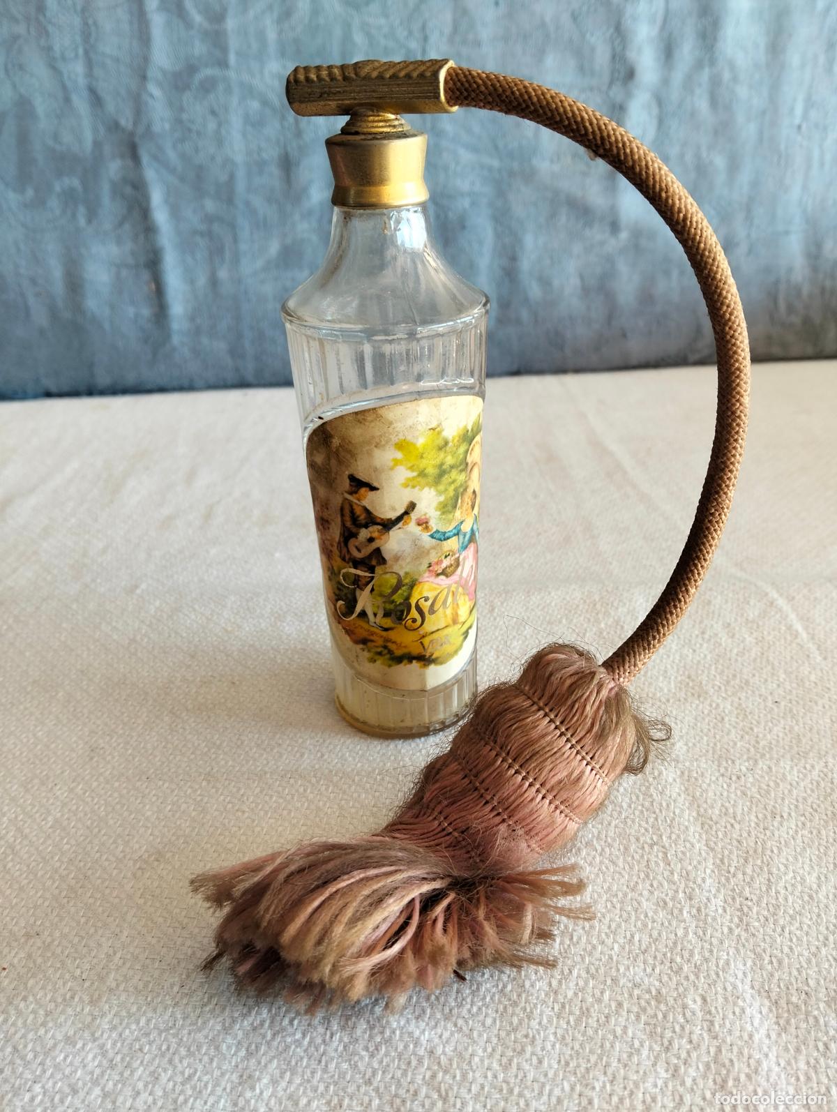 &Eacute;chantillons de parfums anciens: Perfumero antiguo de cristal marca Rosaleda Vida con goma expendedora de perfume de los a&ntilde;os 60