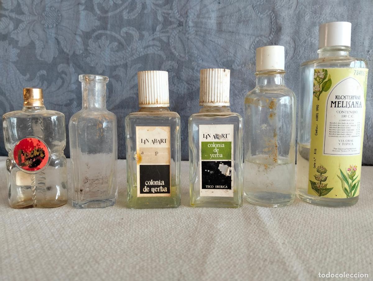 Miniaturas de perfumes antiguos: Lote botes frascos de cristal de colonia perfume loci&oacute;n para despu&eacute;s afeitado lucky yerba melisana
