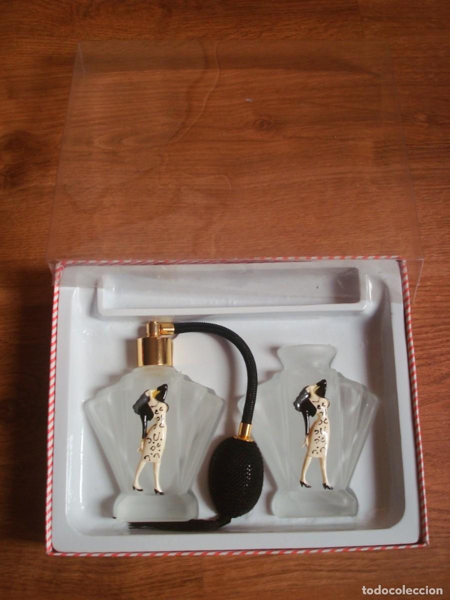 Miniaturas de perfumes antiguos: Set Juego de perfumer&iacute;a vintage (Frasco con atomizador de pera + frasco de repuesto)