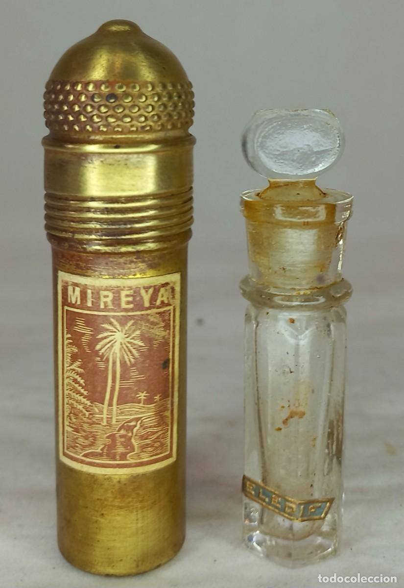 Miniaturas de perfumes antiguos: ANTIGUO PERFUMERO DE CRISTAL CON CONTENEDOR DE LATON