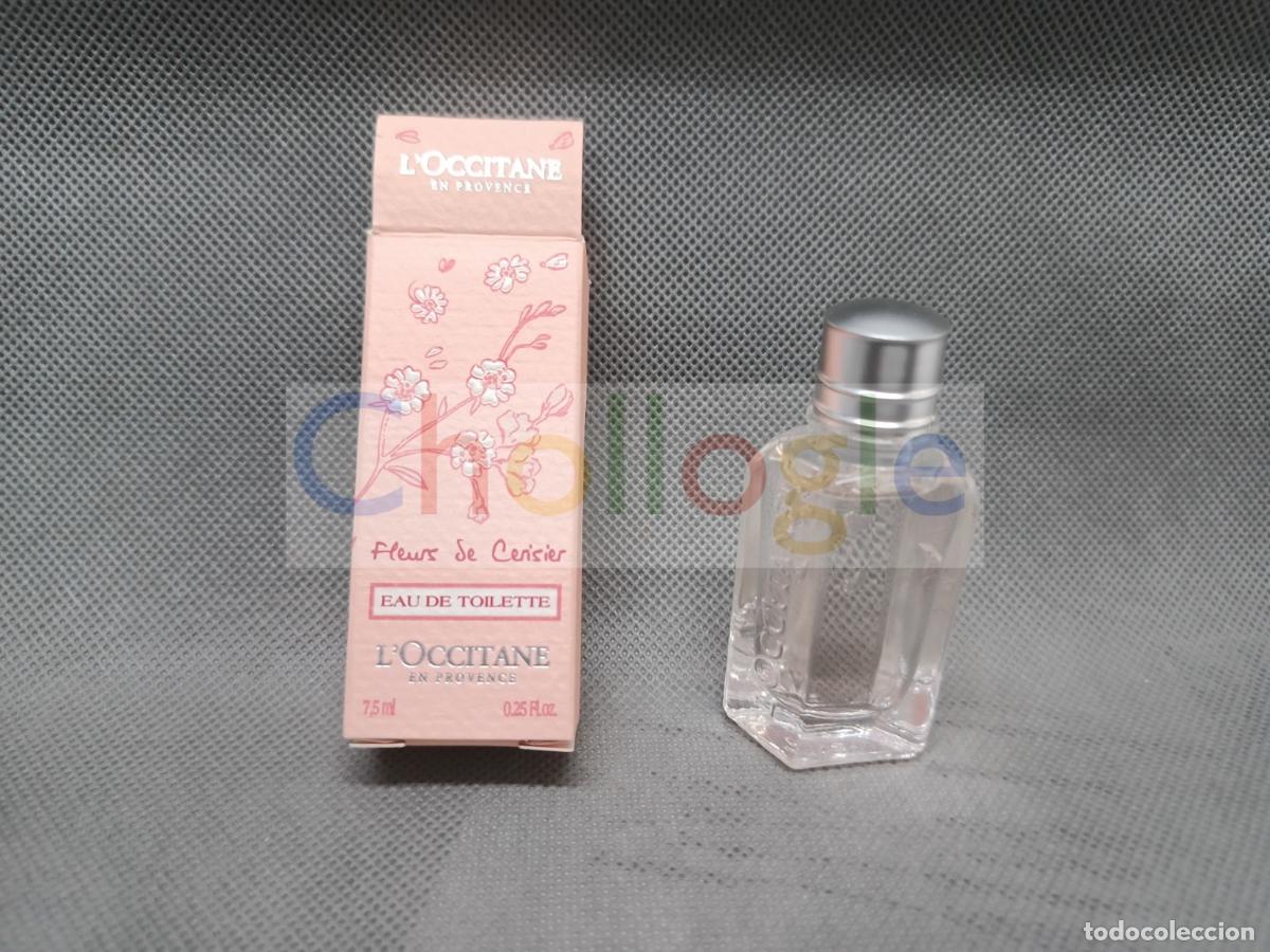 Miniaturas de perfumes antiguos: L'Occitane Fleur de Cerisier miniatura con caja rosa