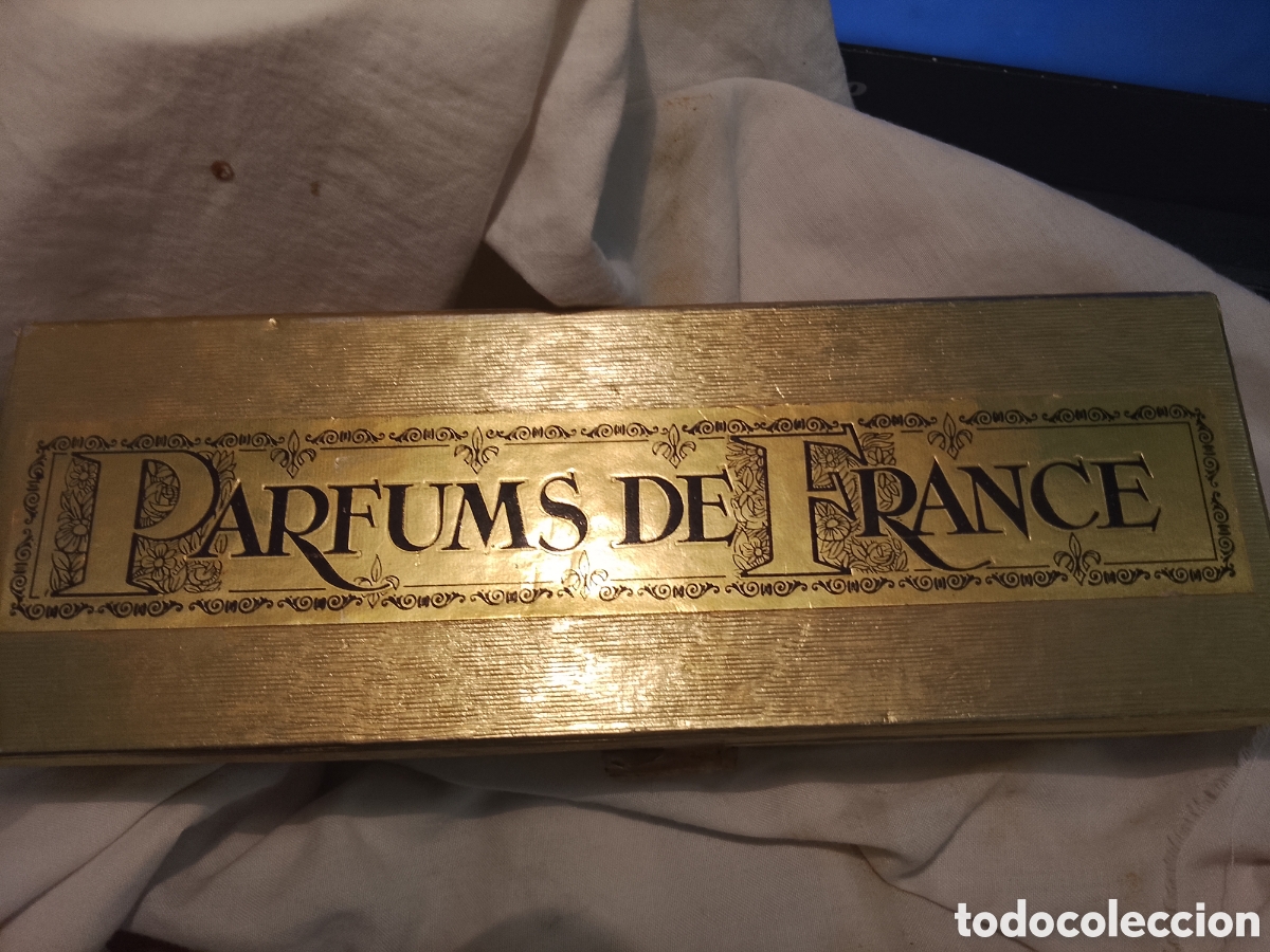 Miniaturas de perfumes antiguos: Antiguo Estuche 5 Perfumes de Par&iacute;s Vintage - Parfums de France - Caja Oro Completa