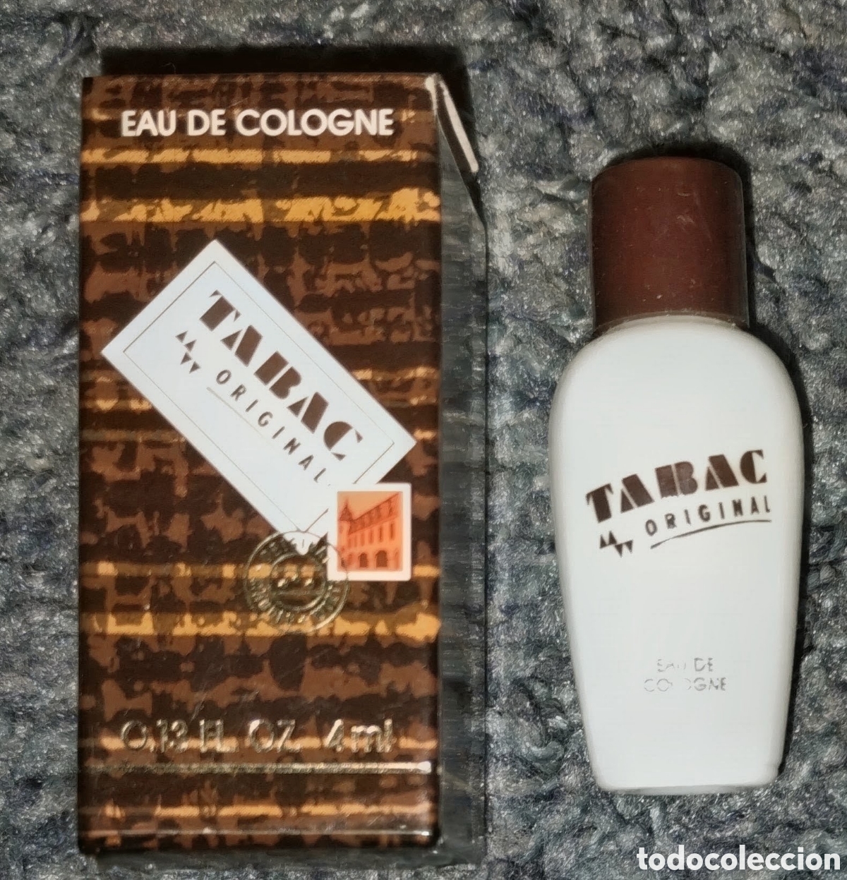 Miniature di profumi antiche: antigua MINIATURA de EAU DE COLOGNE &rdquo;TABAC - ORIGINAL&rdquo; de MAURER + WIRTZ en su CAJA ORIGINAL de 4 ml