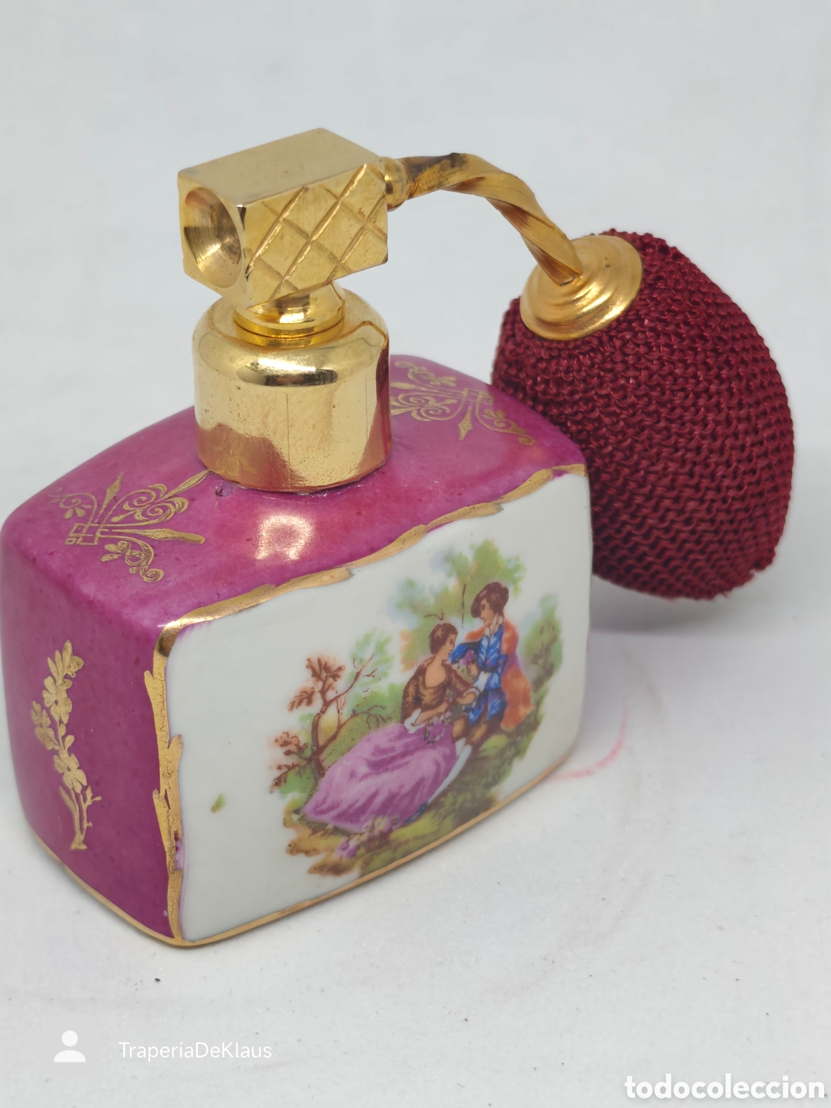Miniaturas de perfumes antiguos: Perfumero de porcelana con pera pulverizadora - CAR131