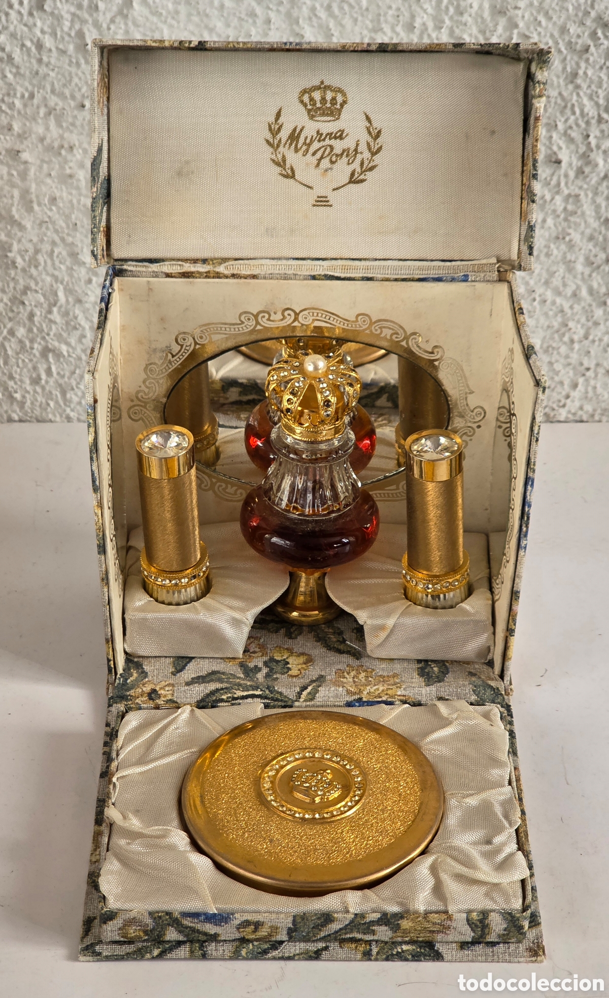 &Eacute;chantillons de parfums anciens: Caja Estuche Espejos Myrna Pons Perfume Polvos Pinta Labios Decoraci&oacute;n Perfumer&iacute;a Vintage Tocador