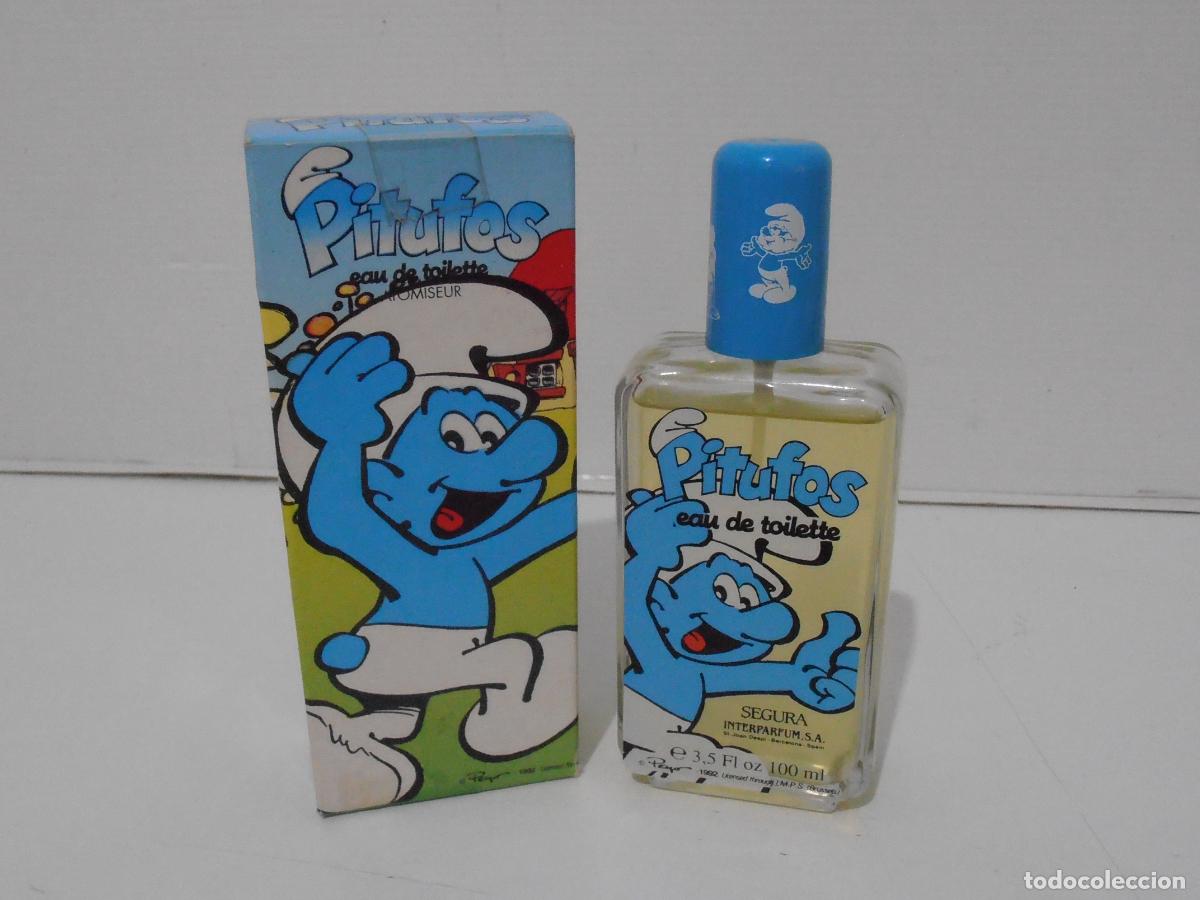 Miniaturas de perfumes antiguos: COLONIA, LOS PITUFOS, LLENO 100ML, SEGURA PERFUMES, BARCELONA, ANTIGUA DROGUERIA