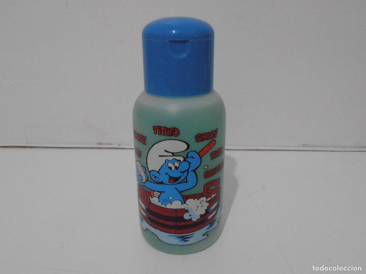 Miniaturas de perfumes antiguos: ESPUMA BA&Ntilde;O, LOS PITUFOS, LLENO 300ML, SEGURA PERFUMES, BARCELONA, ANTIGUA DROGUERIA