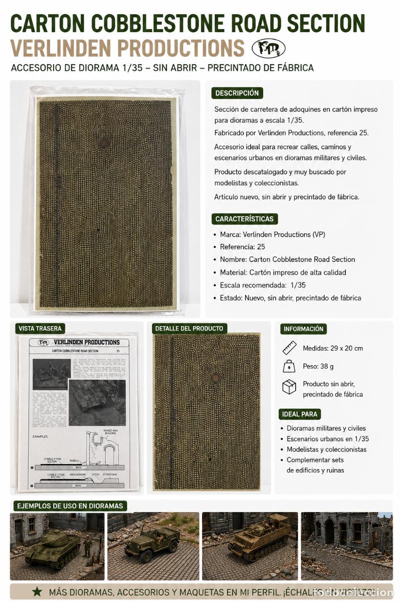 Hobbys: VERLINDEN REF 25 CARTON COBBLESTONE ROAD SECTION ESCALA 1/35