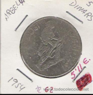 Monedas antiguas de &Aacute;frica: ARGELIA  MONEDA DE 5 DINAR DE 1954 - Foto 1