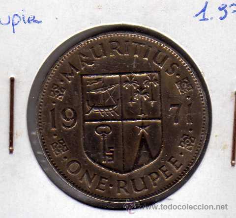 Monete antiche di Africa: MONEDA CUPRO N&Iacute;QUEL 1 RUPIA MAURICIO A&Ntilde;O 1971 MBC