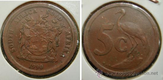 Old Coins of Africa: SUD&Aacute;FRICA SURAFRICA SUID AFRIKA 5 CENTS 1990