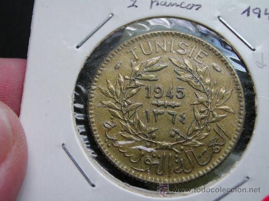 Old Coins of Africa: TUNEZ TUNISIA 2 FRANCOS 1945
