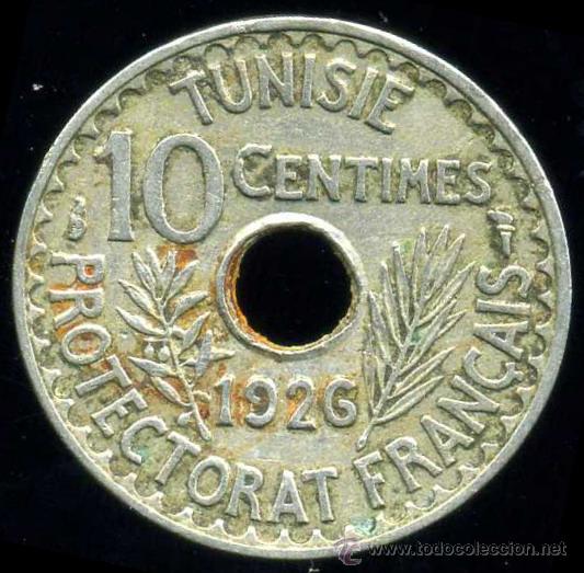 Monedas antiguas de &Aacute;frica: TUNEZ : 10 Centimos 1926 - Foto 1