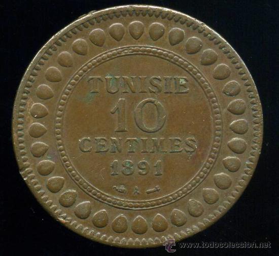 Monedas antiguas de &Aacute;frica: TUNEZ : 10 CENT 1891 - Foto 1